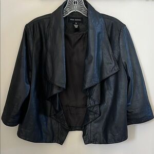 Pink Tartan Black Leather Jacket 3/4 Length Sleeves size medium